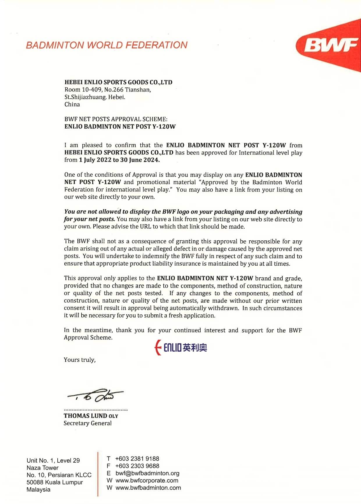 Trụ cầu lông hãng Enlio đạt chứng chỉ BWF