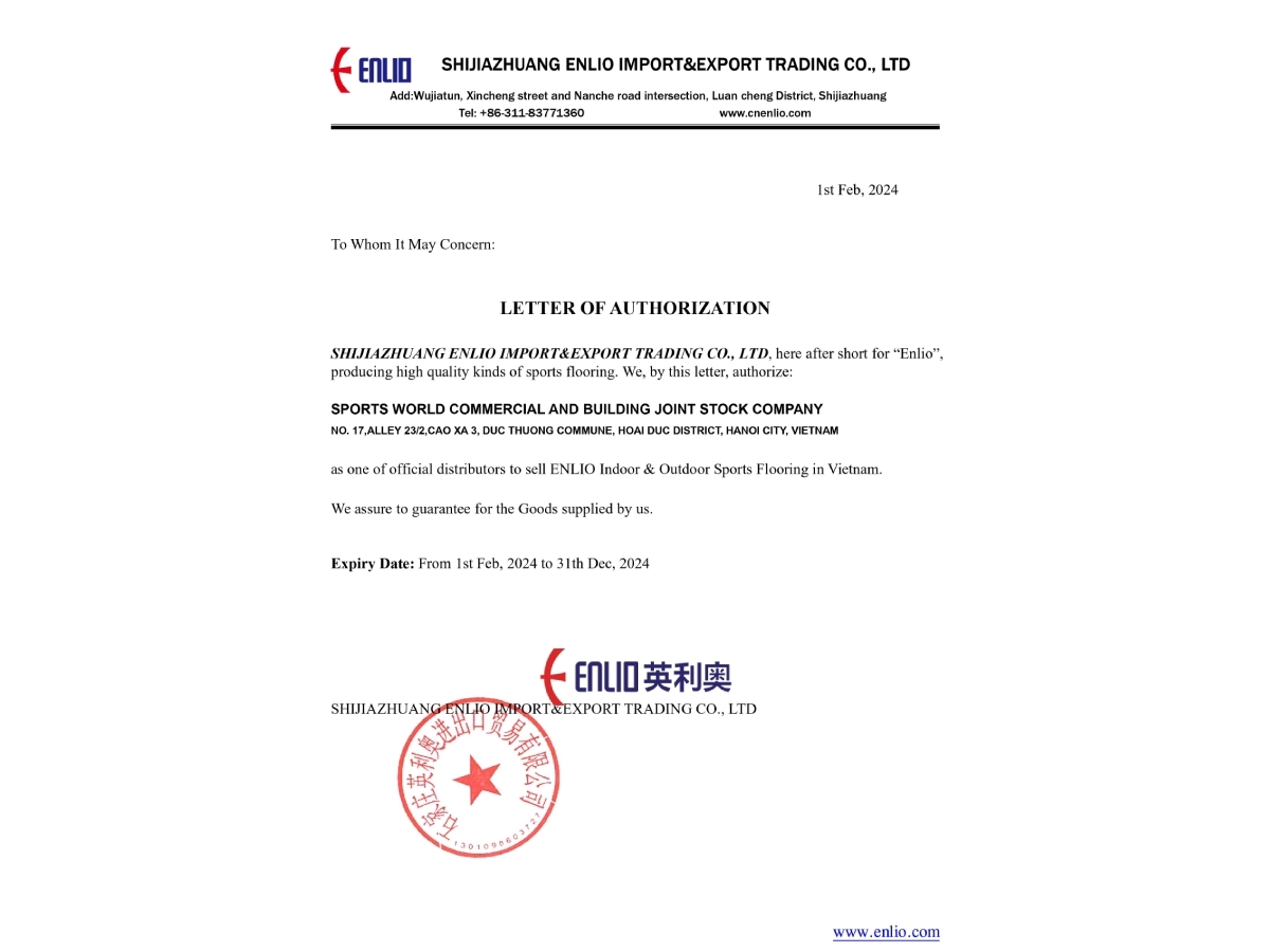 Thế Giới Thể Thao là nhà phân phối chính thức thảm Enlio